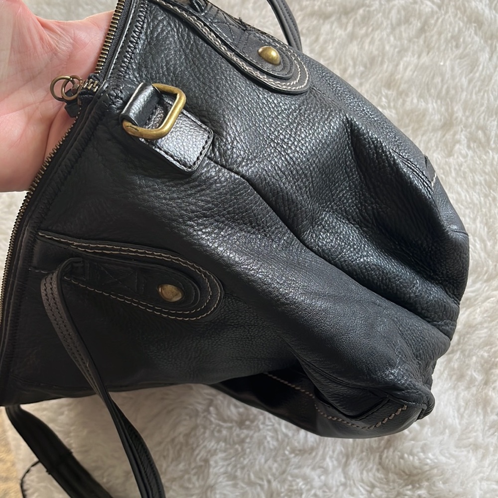 The Sak Leather Tote Satchel Bag 18” Large Brown Pebbled Cow Hide Gold Hardware - Picture 5 of 14